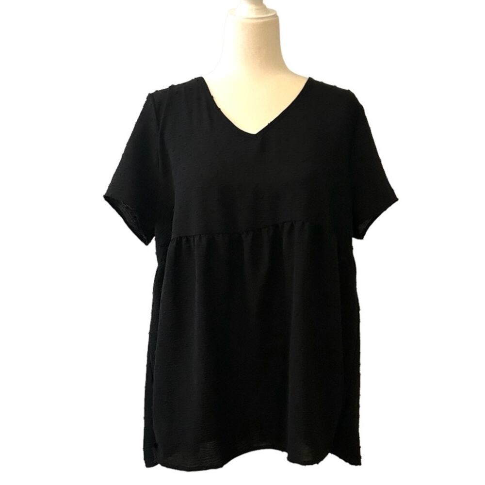 Full Moon Maternity Black Swiss Dot V Neck Top Blouse Shirt L